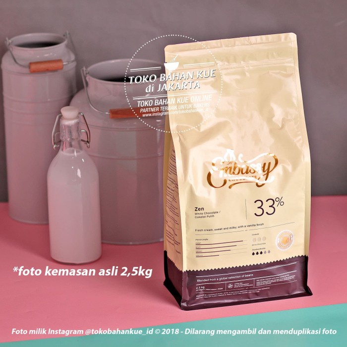 

Siap Kirim Embassy Chocolate - Zen 33% 500Gr White Couverture Tulip Coklat Putih