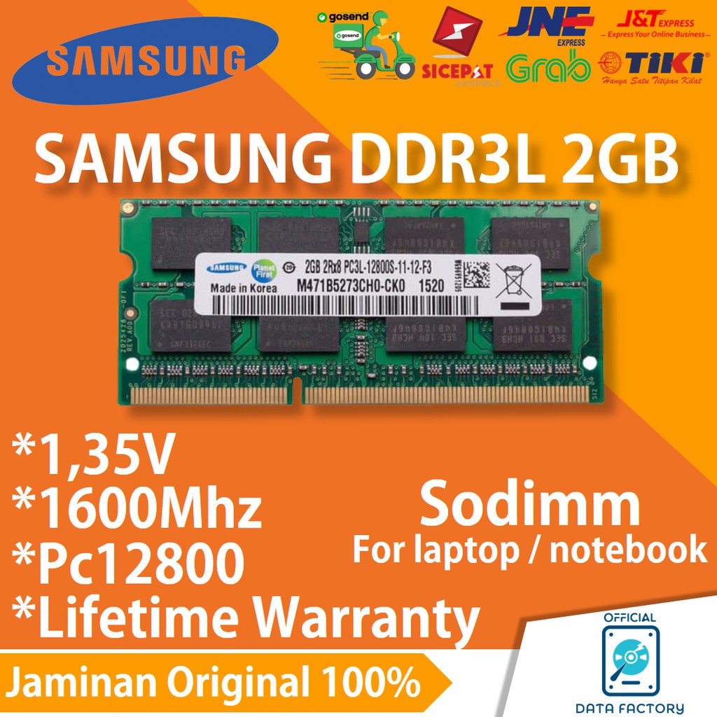 RAM LAPTOP SAMSUNG DDR3L 2GB SODIMM 1600Mhz/PC12800 DDR3 MEMORY 1.35V / 1600 MHZ / 2 GB / DDR 3