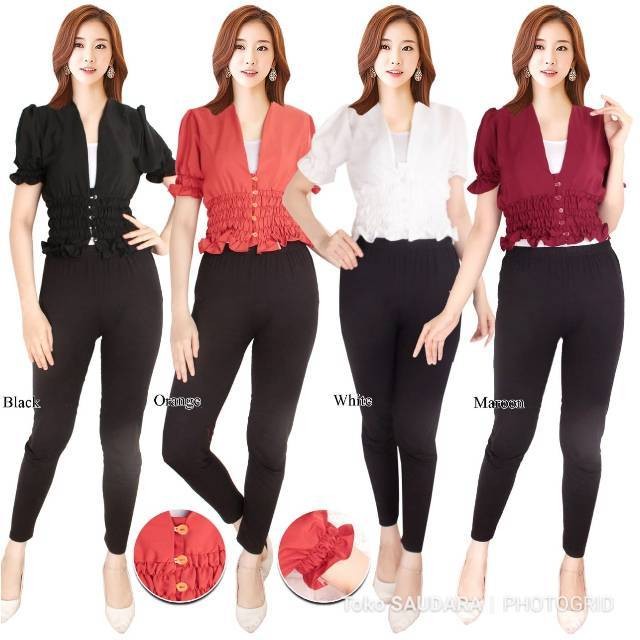 V neck button simple blouse (blouse v neck kancing depan)