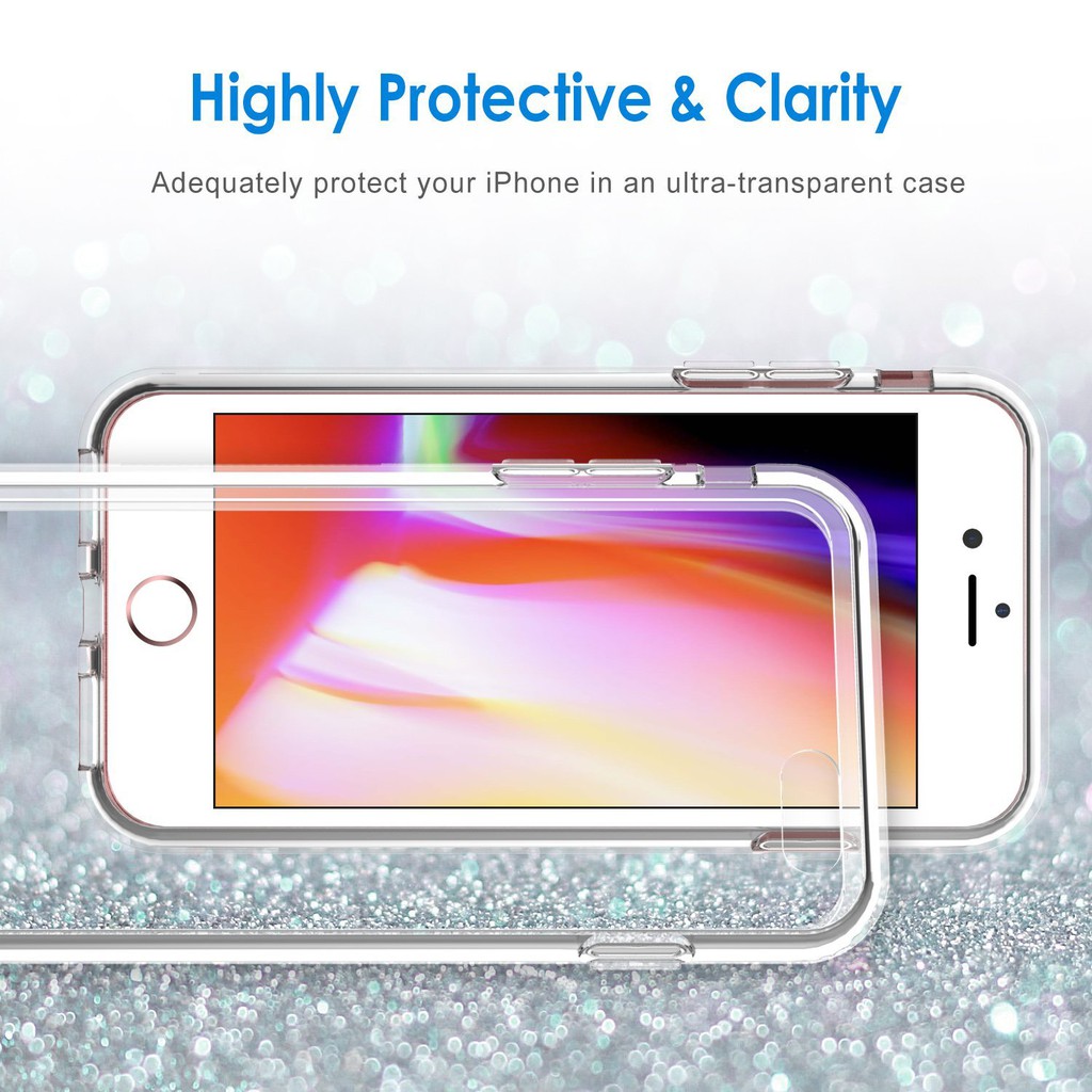 Casing Soft Case Bumper Hybrid Bahan TPU Kristal Transparan Untuk Apple iPhone X / 6 / 7 / 8 Plus