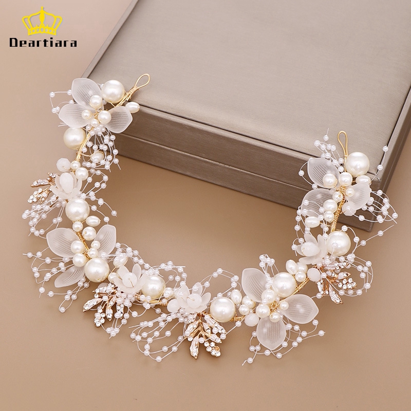 Bando Mutiara Topi Baja Buatan Tangan untuk Pernikahan Pengantin