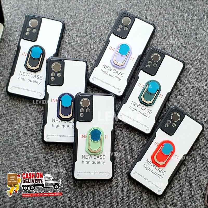 Infinix Note 11 NfcHardcase Armor Shockproof + Ringstand Bamper Transparan  InfinixNote 11 Nfc