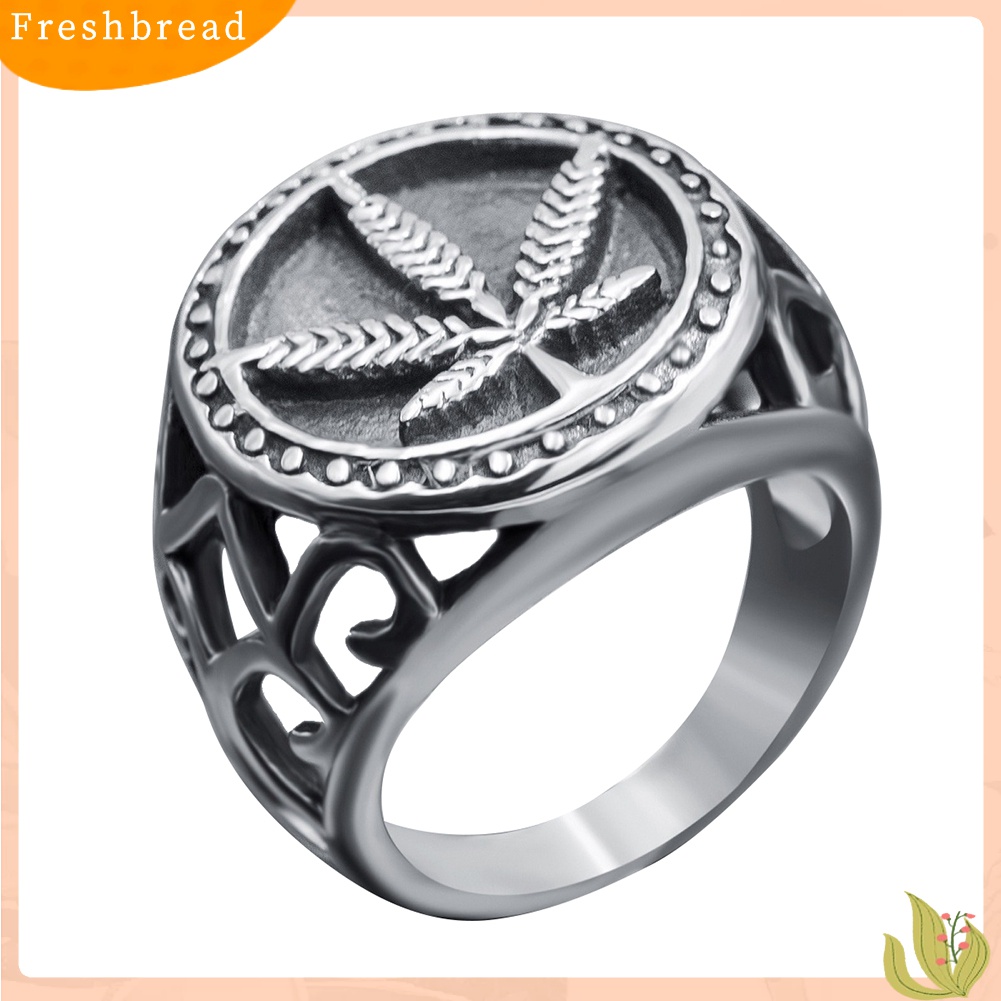 [TERLARIS]Punk Men Leaf Hollow Ring Stainless Steel Club Party Jewelry Birthday Gifts