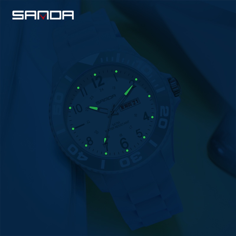 SANDA 6051 Jam Tangan Pria Analog Tali Rubber Luminous Anti Air WATCHKITE WKOS