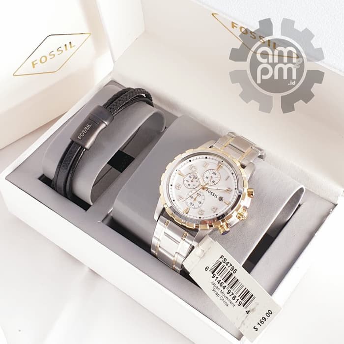 Suplier Jam & Gelang Fossil Man Dean Chronograph Two Tone FS4795 Ori