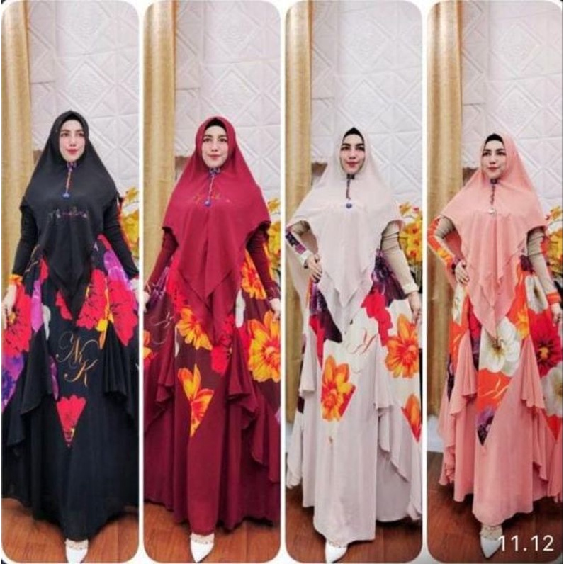 Nanda Jesllyne Syar'i COD LD100-125 PB140 Busui Dada Jersey Mix Ceruty Printing Motif Mix Swarovsky 
