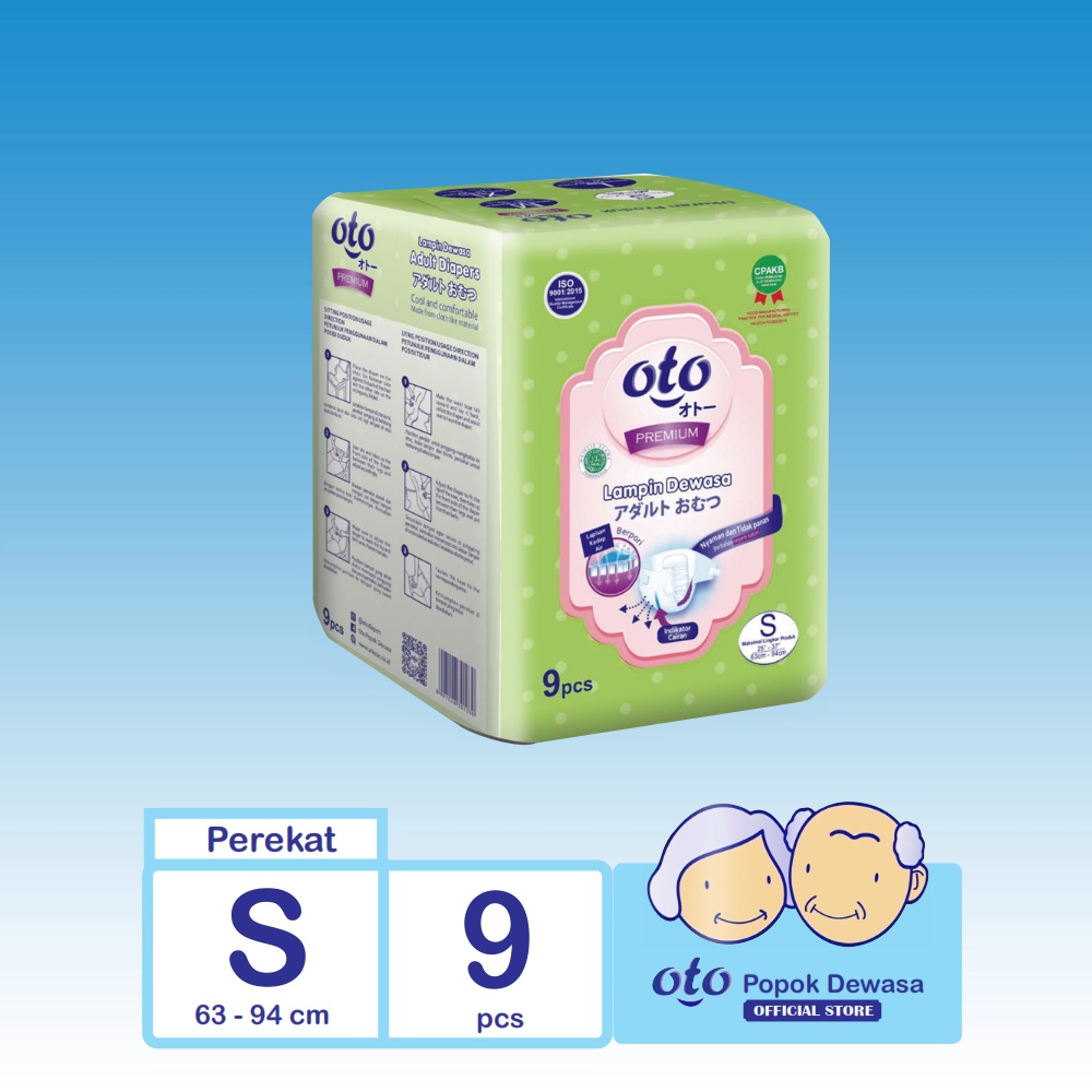 OTO Popok Dewasa PREMIUM ( Daya Serap Lebih Banyak ) Lem Perekat Adult Diapers S isi 9 pcs