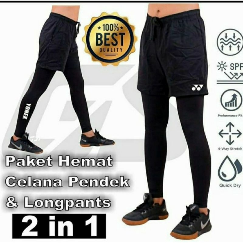 Paket hemat celana pendek bersaku yonex + lengging panjang Yonex