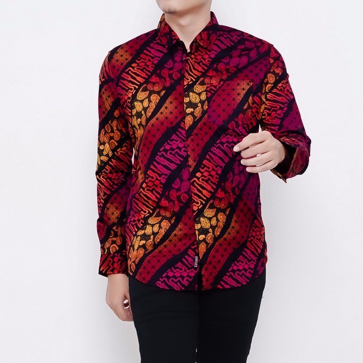 [READY BIG SIZE] BABEDO KEMEJA BATIK PRIA LENGAN PANJANG GRADASI MERAH HEM BATIK PRIA PREMIUM