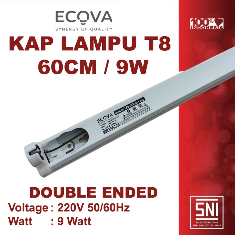 Kap Lampu TL T8 led 9 watt 60 cm Platinum ECOVA