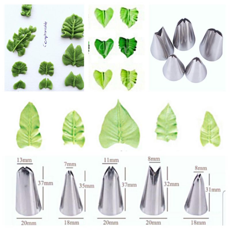 set 5 pcs spuit daun leaf noozle spuit dekorasi kue spuit buttercream spuit kue murah spuit set mura
