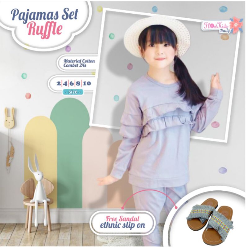 Afsheenastore Setelan Anak Perempuan Pajamas Set Ruffle