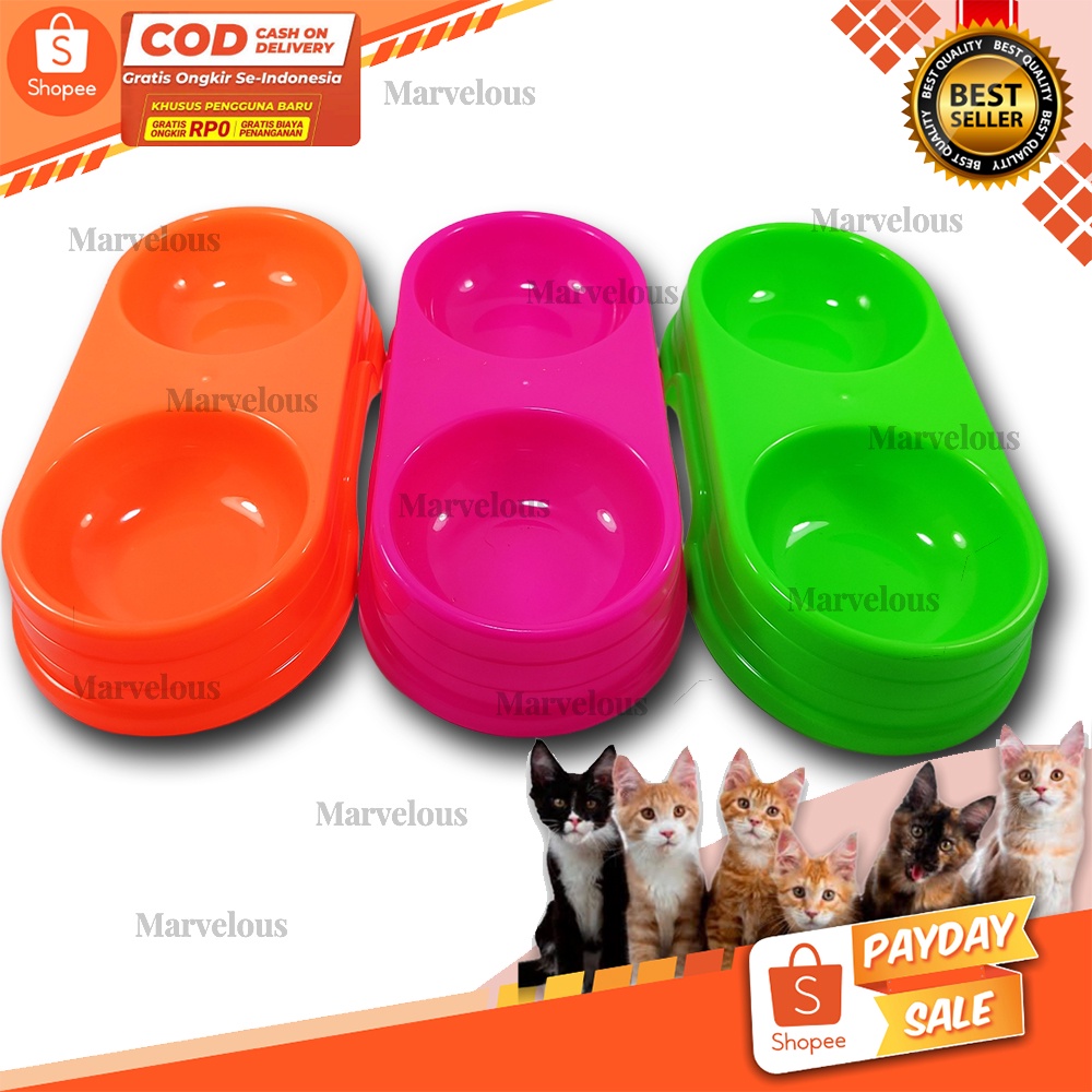 Tempat Makan Kucing Double Plate Anti Slip Kecil / Aksesoris Kucing