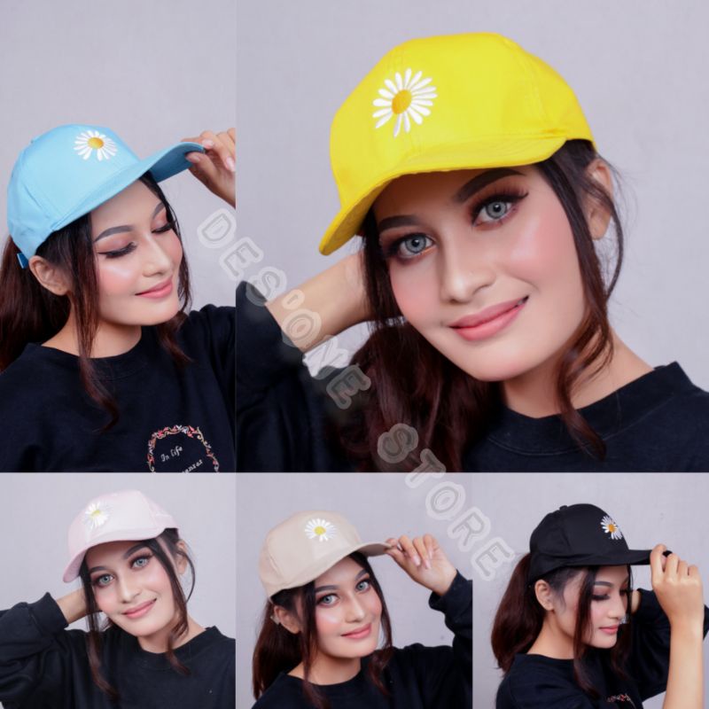 Topi Baseball Motif Bunga Daisy Kecil Gaya Hip Hop Untuk Wanita / Topi