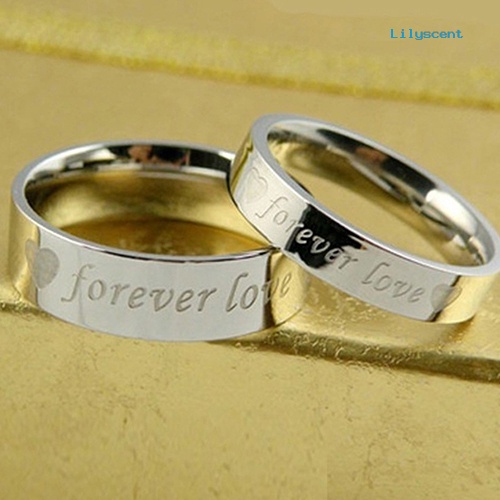 Ls Cincin Pasangan Motif Print Tulisan Forever Love Untuk Pria / Wanita