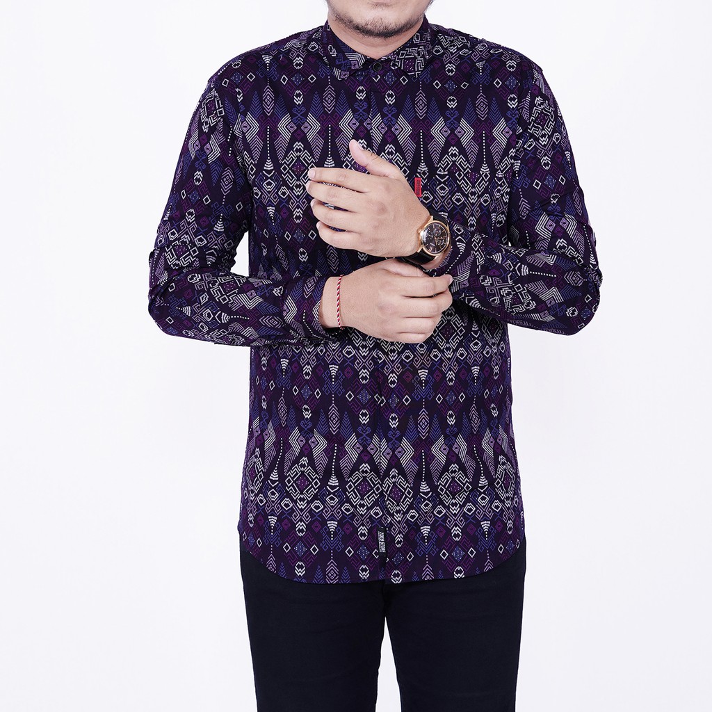 BABEDO KEMEJA BATIK SLIMFIT PRIA MOTIF PURPLE TORPEDO LENGAN PANJANG PREMIUM