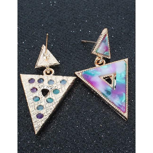 LRC Anting Tusuk Fashion Triangle Hollowed Out Acetic Acid Plate Earrings F80146