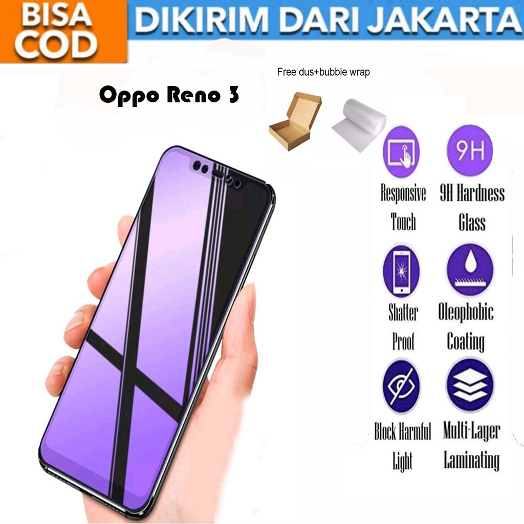 Tempered Glass Oppo Reno 3 Matte Blue Light Anti Gores Full Screen Full Cover Protector