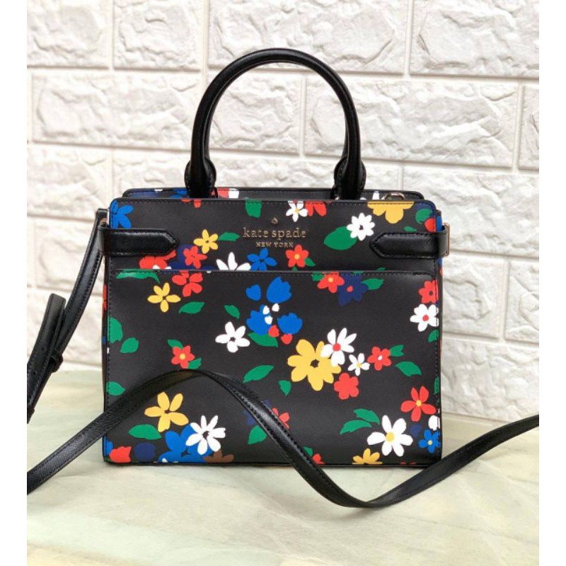 kate spade staci medium satchel sling flowes asli