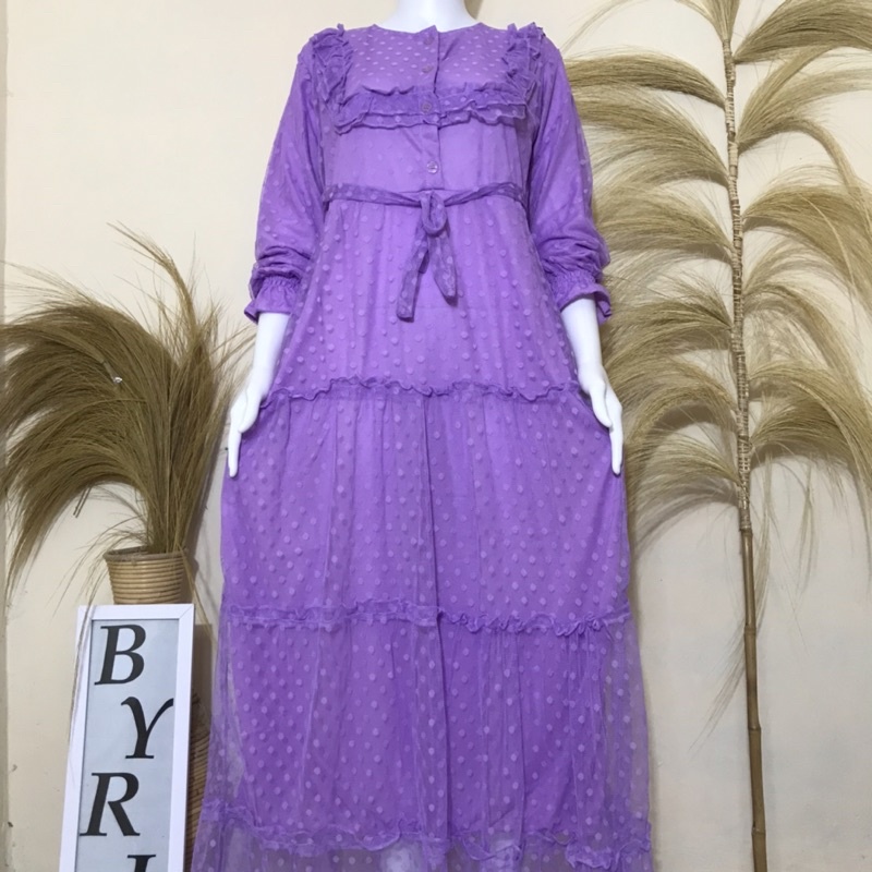 Gamis Import Brokat Dada Ruffle Terbaru