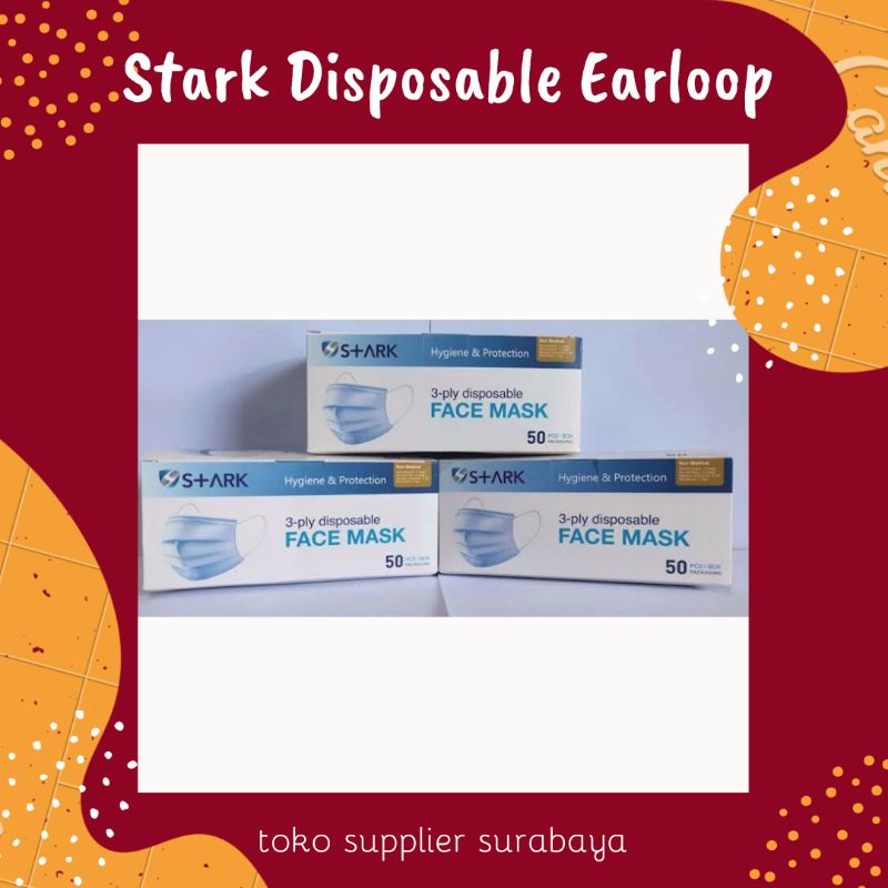 Stark Disposable Earloop isi 50 pcs 3 ply / Masker Earloop Biru / Masker Murah / Stark Biru / Masker
