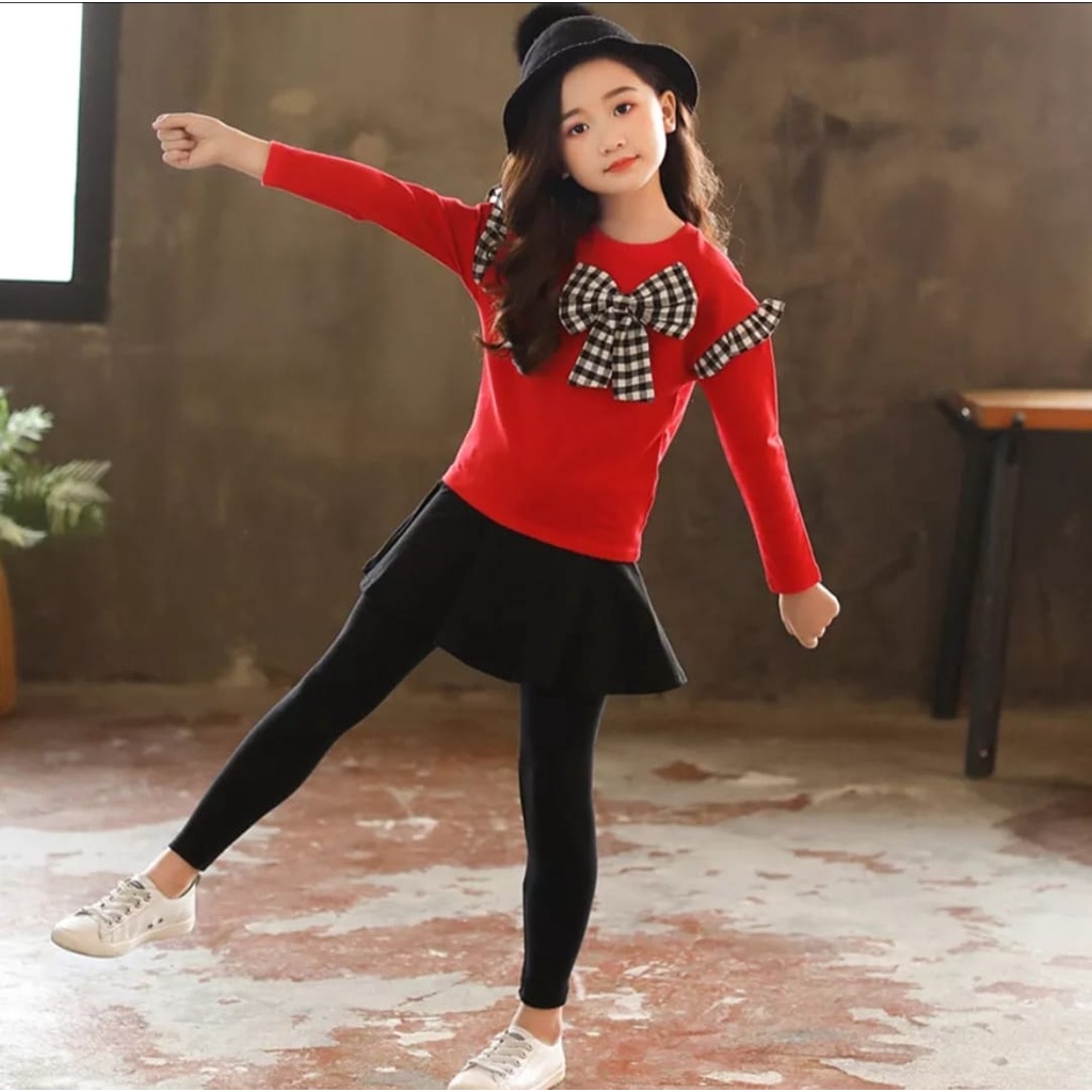 INV - SETELAN KIDS RIBBON SQUARE / CELANA ROK / RED BLACK / TERBARU / TERPOPULER