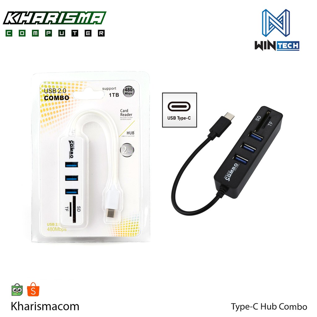 USB HUB 2.0 TYPE C COMBO 2 in 1 USB Card reader / TYPE C HUB COMBO