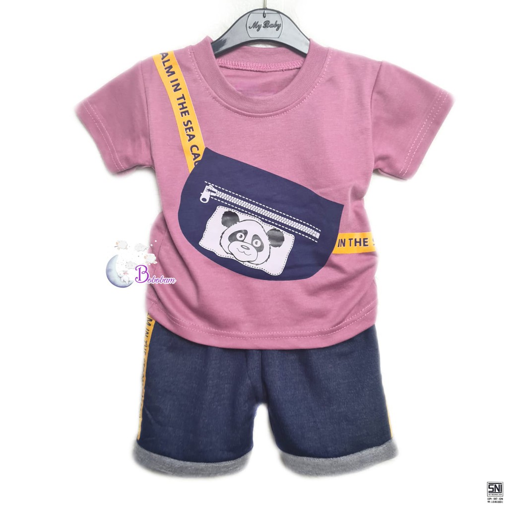 BAJU BAYI ECER CASUAL KASUAL SETELAN ANAK BOBOBAM TAS PANDA / SETELAN ANAK HARGA GROSIR