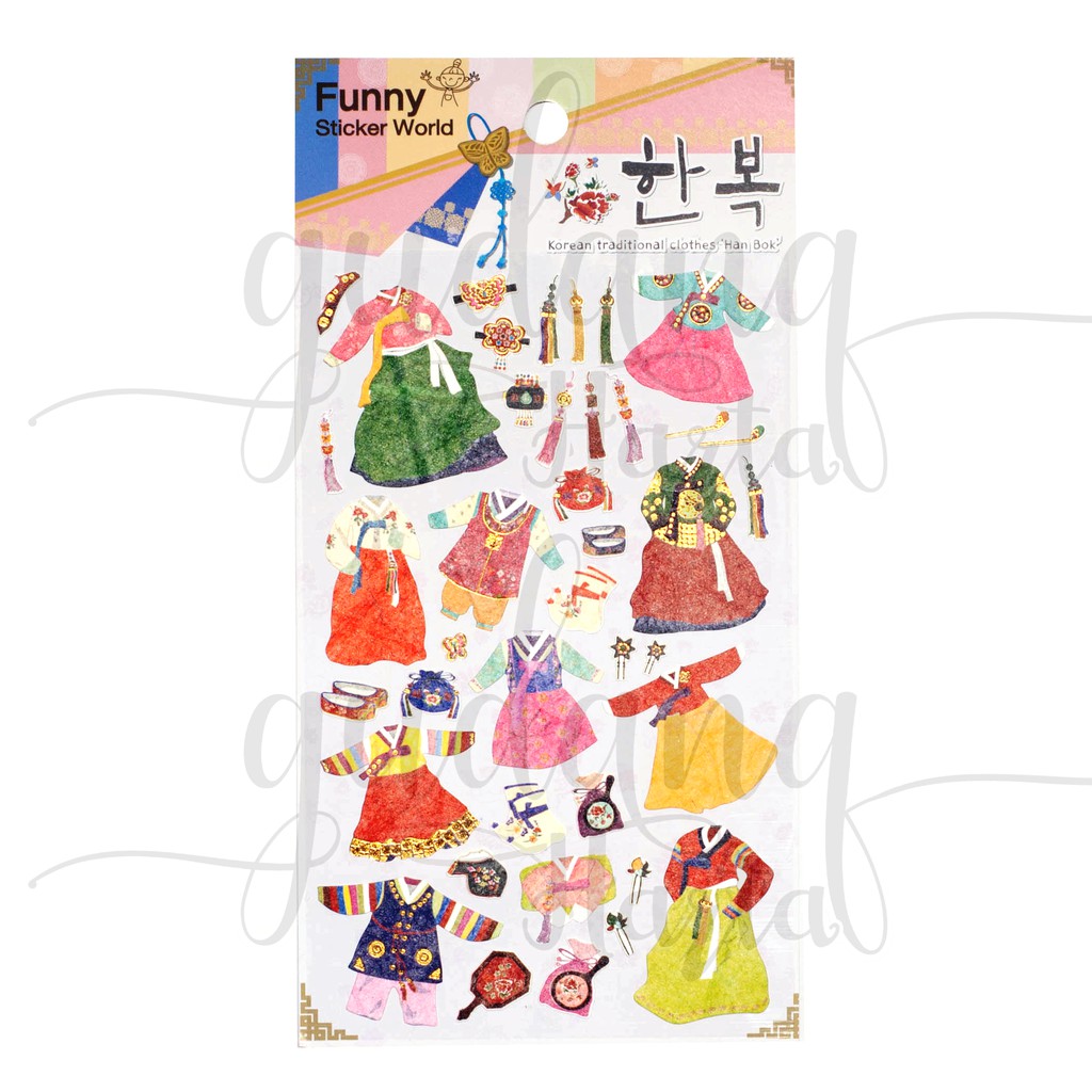 Stiker Hanbok Lucu Stiker Baju Tradisional Korea Unik  DIY Scrapbook GH 303046