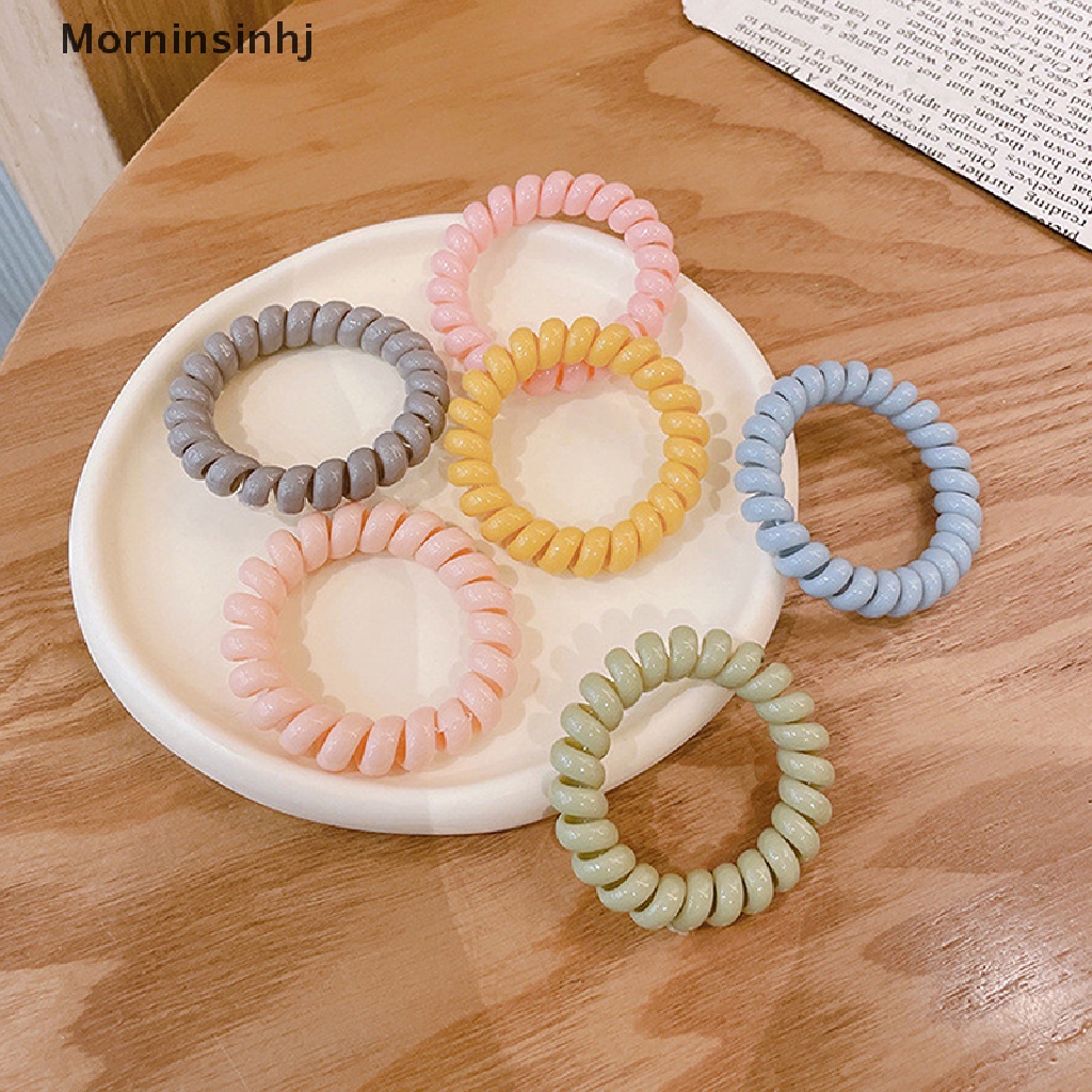 Mornin Tali Kabel Telepon Spiral Stretch Bahan Karet Warna-Warni