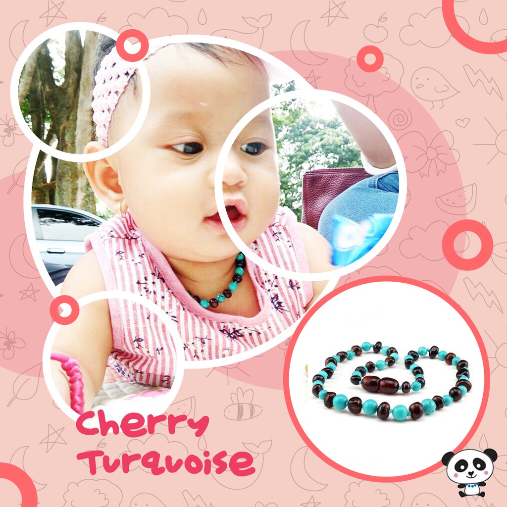 Set Kalung amber dan Gelang Amber CHERRY TURQUOISE Pereda Nyeri Bayi Tumbuh Gigi