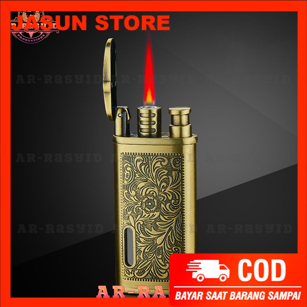 Bisa COD! Korek Api Bara Gas Lighter Motif Batik Ornamen Gold GRVT