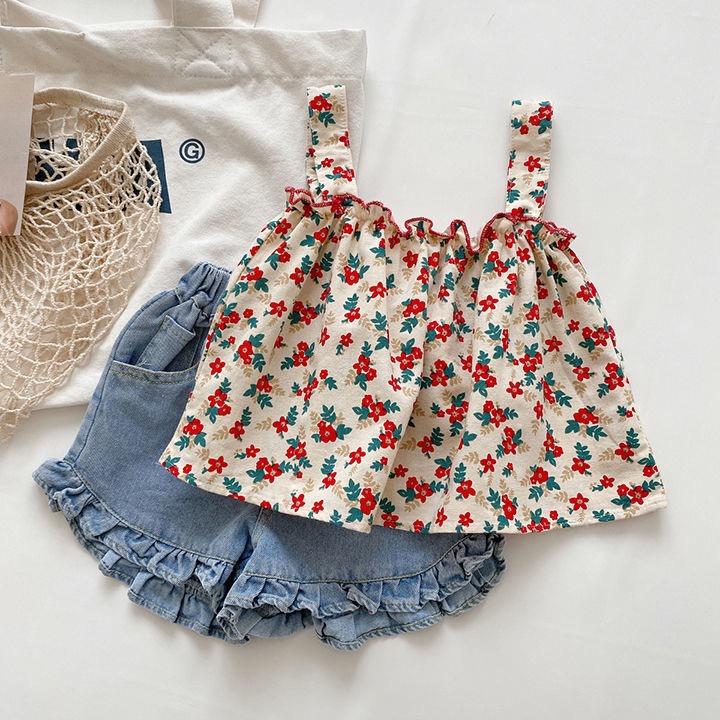 Setelan Anak Perempuan Korea Style Impor Denim Set