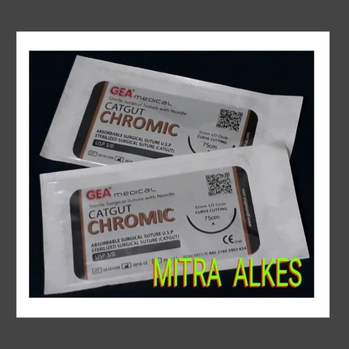 Catgut chromic with needle / benang chromic + needle / cromic + jarum