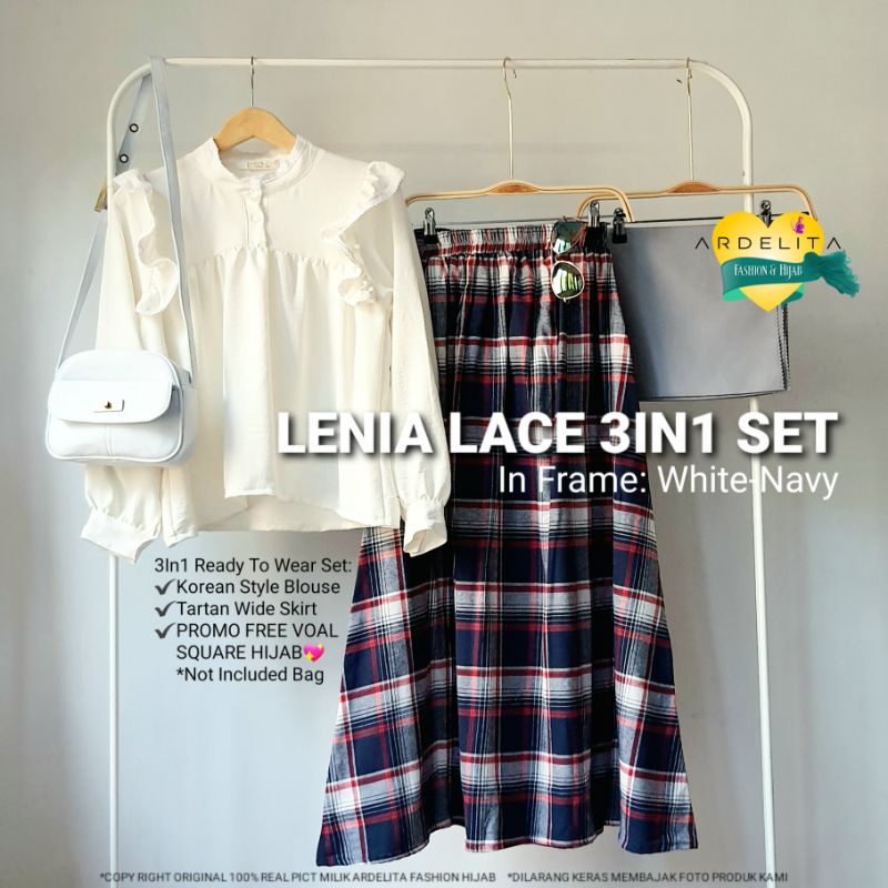 Lenia Lace 3in1 Set Premium OOTD Korean Style Terbaru Setelan rok wanita korea Baju stelan remaja Outfit Cewe Kue Cewek Bumi Selebgram Style Viral