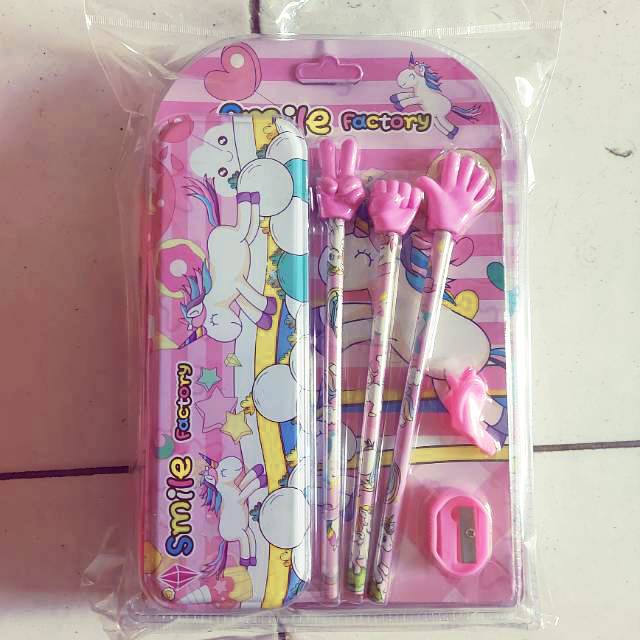 

pencil pensil set kotak pensil rautan smile factory unicorn