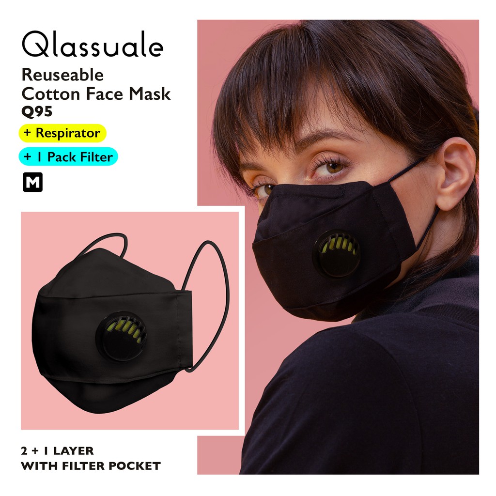 Qlassuale Q95 With Filter + Breathing Valve - Black (Masker Kain 3D)
