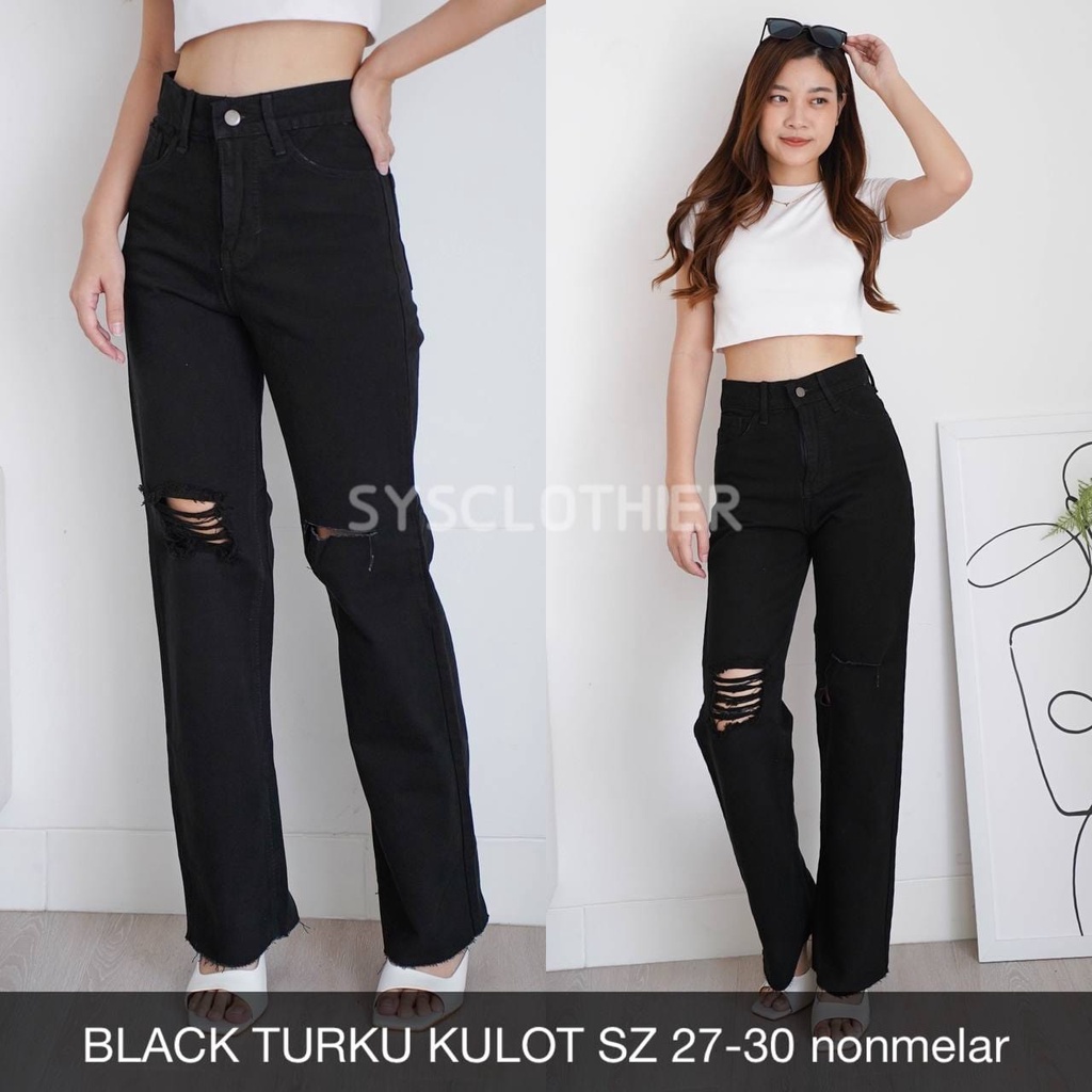 CELANA JEANS WANITA BLACK TURKU KULOT