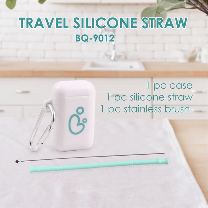 BabyQlo Reusable Travel Silicone Straw Set Sedotan Silikon plus Case