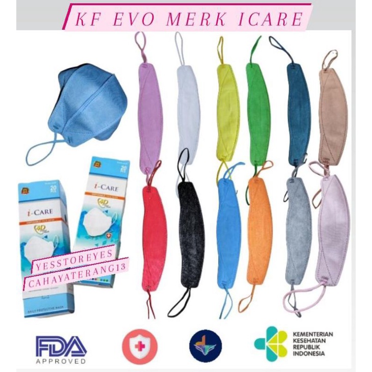 READY STOK KF94 KF EVOMED PLUS KF EVO MERK ICARE I CARE CCARE ISI 10 LBR / 20 LBR WARNA WARNI HITAM 