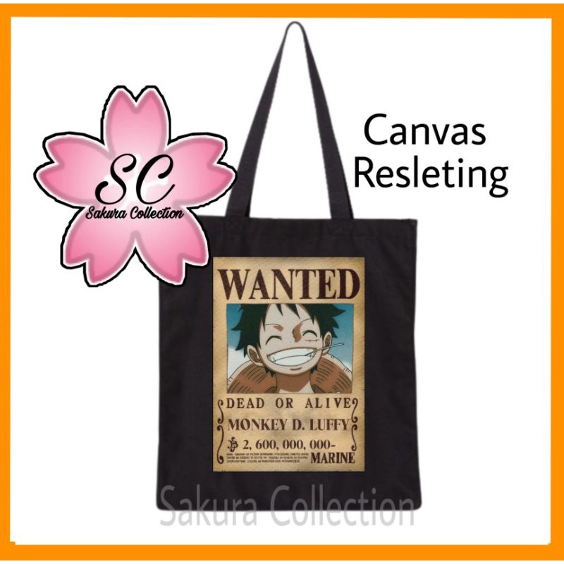 Tote bag Anime One Piece Monkey D Luffy Api Otaku Jepang totebag resleting / canvas / tas jinjing hitam polos / tas ngaji / tas sekolah/ tas kuliah / tas laptop / tas main / tas belanja