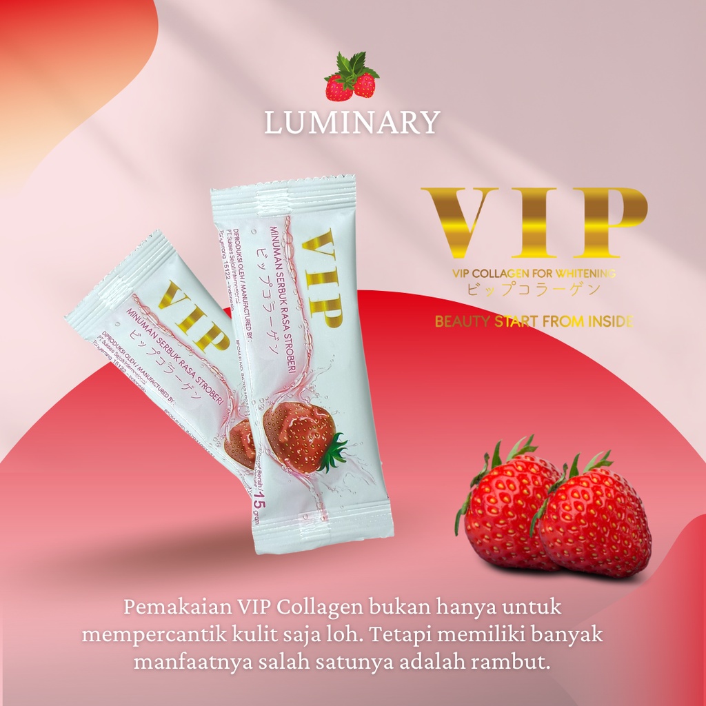 VIP COLLAGEN BUBUK MINUMAN SERBUK RASA STRAWBERRY POWDER DRINK PERAWATAN KULIT ORIGINAL BPOM