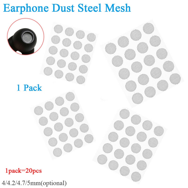 20pcs / set Aksesoris Earphone Bahan Mesh Baja Anti Debu Ukuran 4mm / 4.2mm / 4.7mm / 5mm