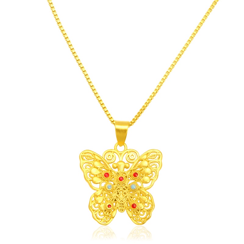Liontin Kupu-Kupu Lapis Emas Emas Asli Kadar 375 Untuk Wanita Butterfly