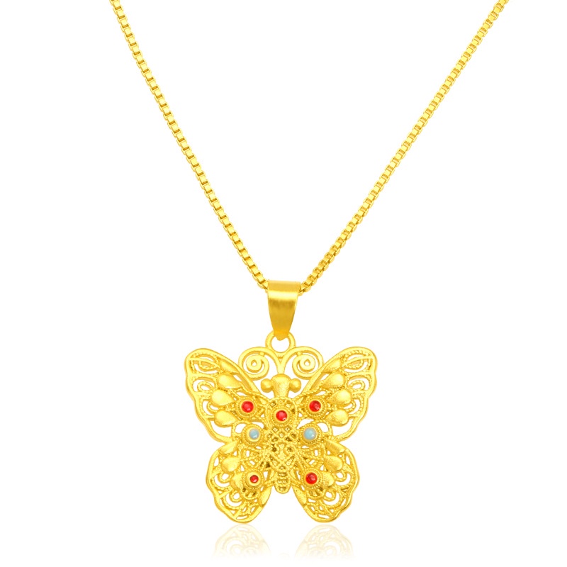 Liontin Kupu-Kupu Lapis Emas Emas Asli Kadar 375 Untuk Wanita Butterfly