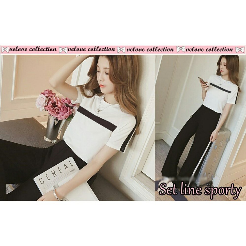 Vshop91jkt -Set Line Sporty Setelan Kulot Setelan Garis Setelan Wanita