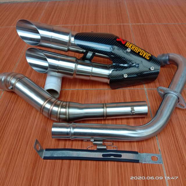 Knalpot RACING custom cabang 2 akrapovic untuk r15 cbr150 gsx byson vixion scorpio verza mx DLL