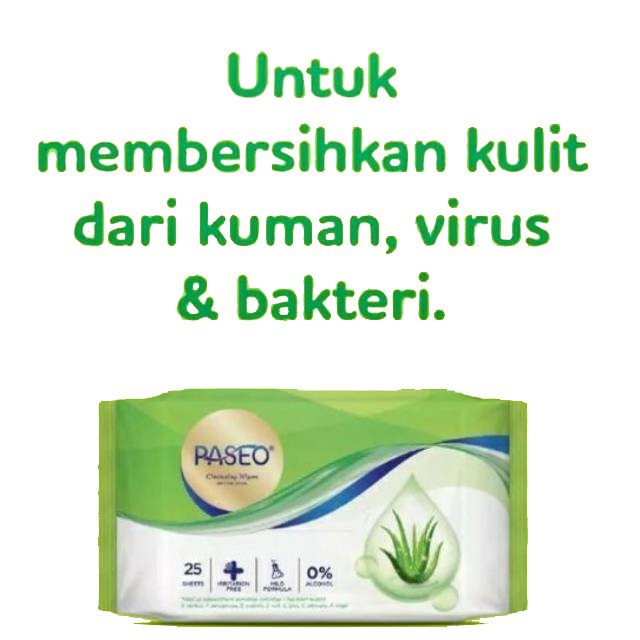 PASEO ANTI BACTERIAL 25s Tisu Tissue Basah Anti Bakteri Kuman Virus Alcohol Free EXP MARET 26