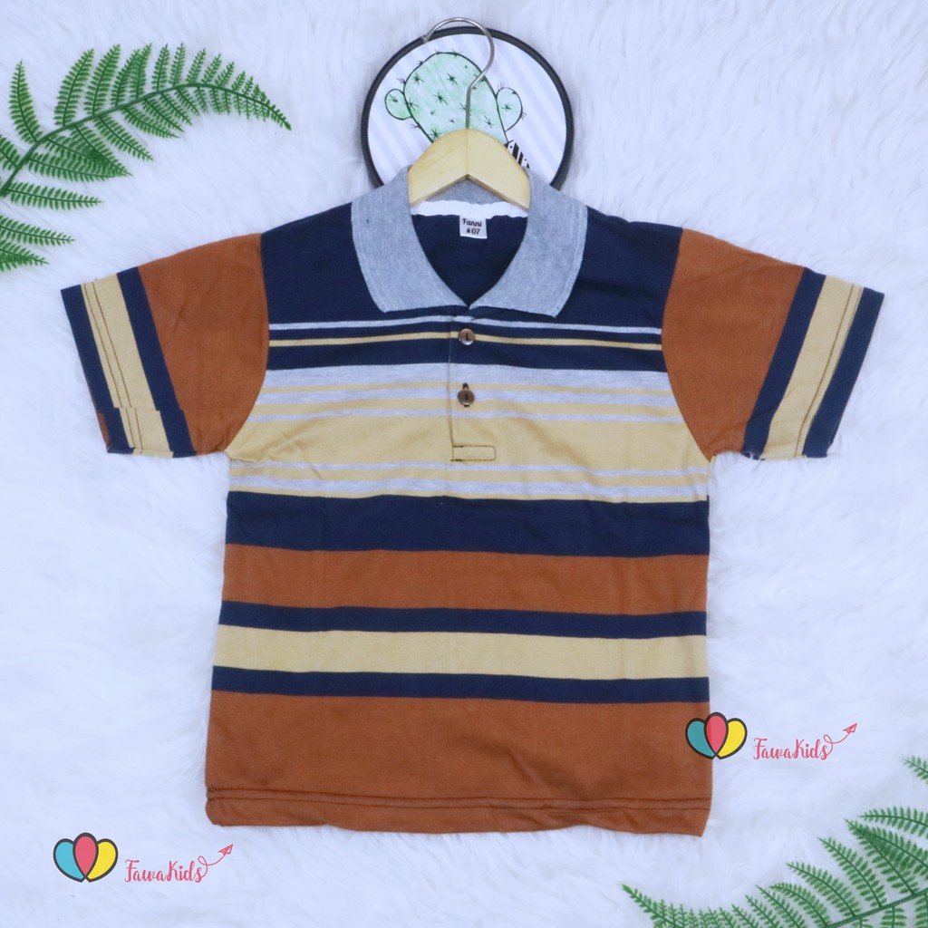 Kerah Salur T-Shirt Anak Laki uk 3-5 Tahun / Kaos Salur Baju Adem Lengan Pendek Murah Harian Polos