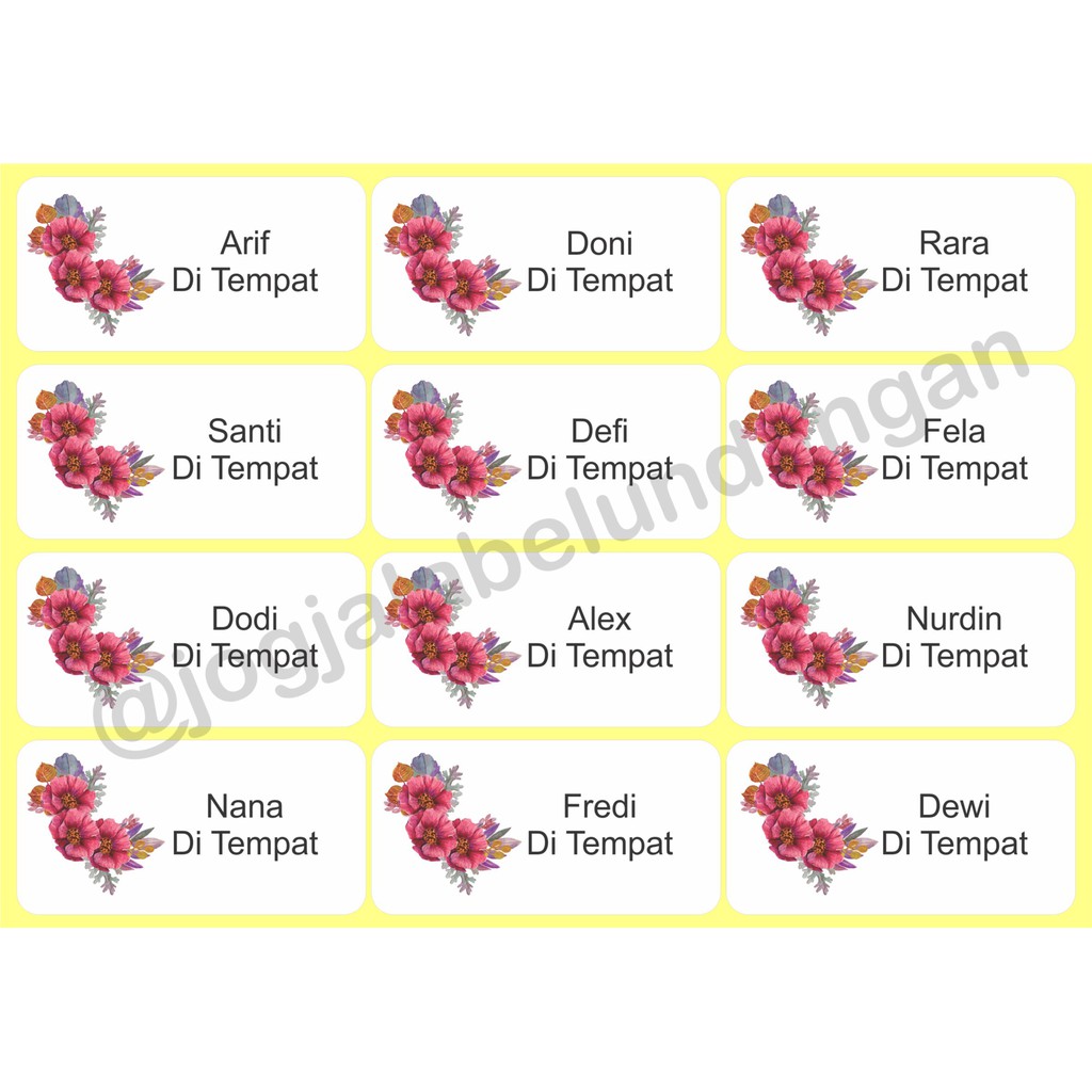 Print Nama Label Undangan Motif Bunga Merah Maroon